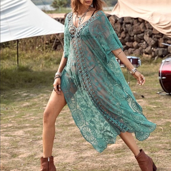 Sheer embroidered coverup with slits on each side - Picture 3 of 5